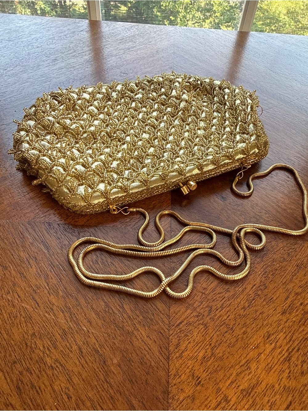 Magid Gold Beaded Evening Clutch with Chain - Picture 2 of 6